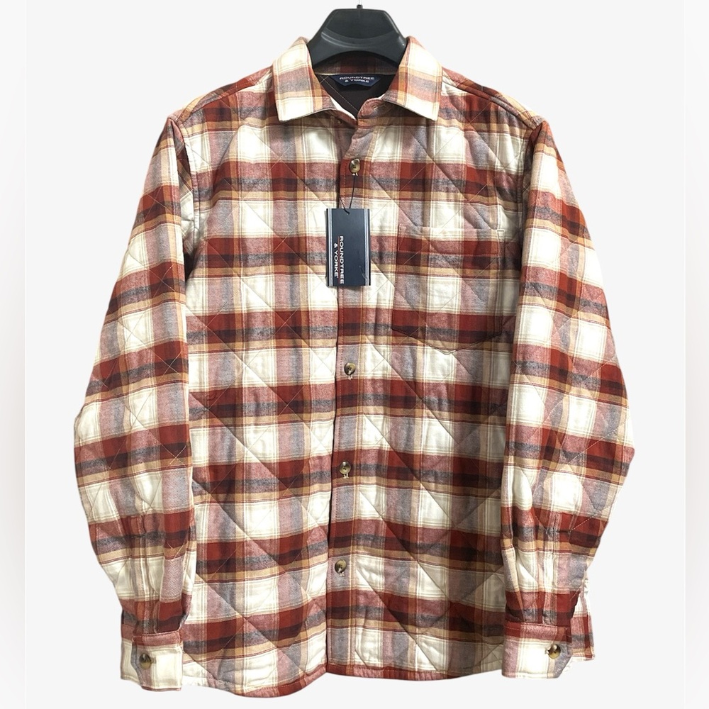 Roundtree & Yorke Quilted Plaid Shirt Jacket Wineberry Red Size L NWT
